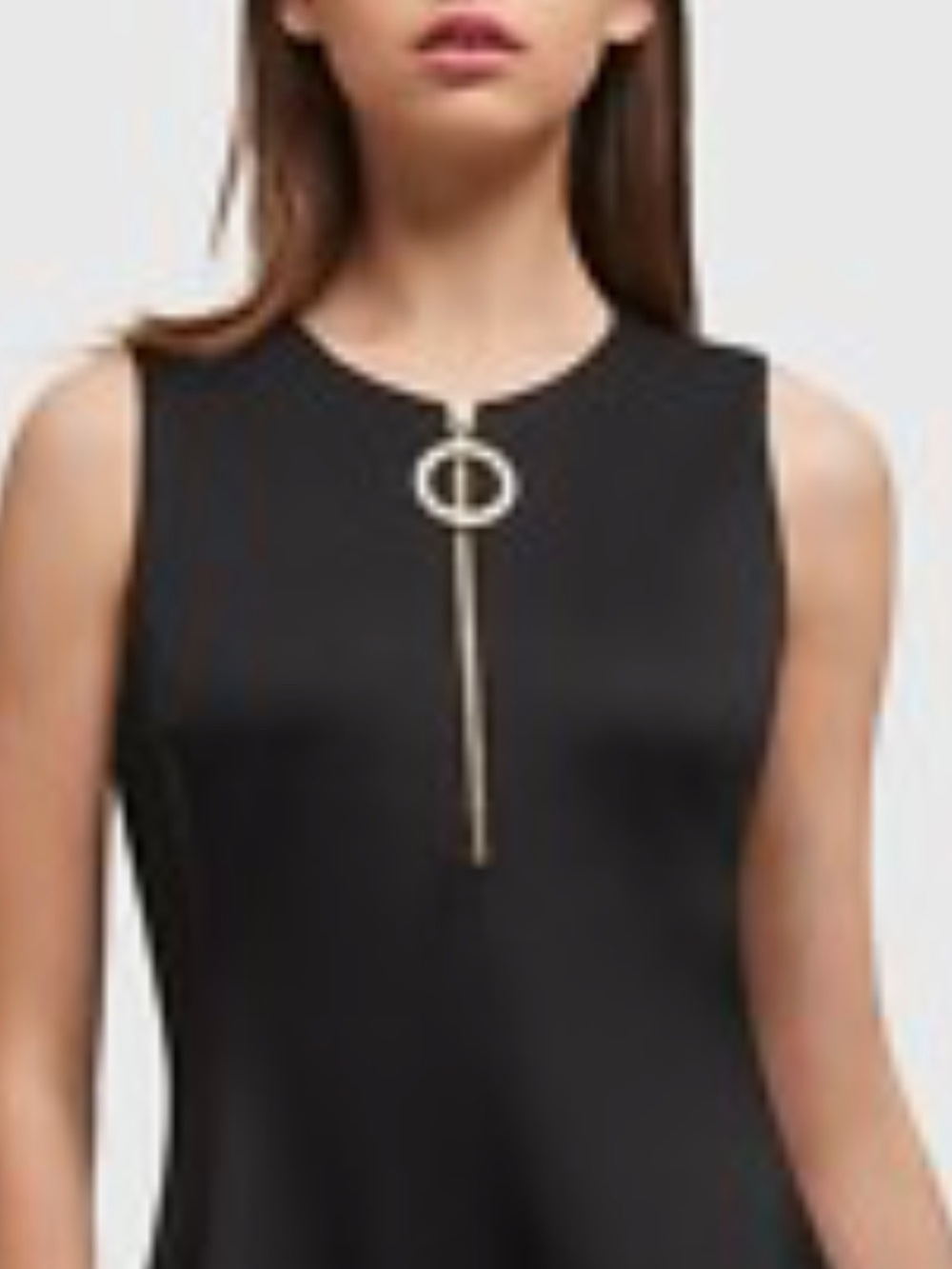 DKNY Half zip fit and flare at bottom black sleeveless dress
